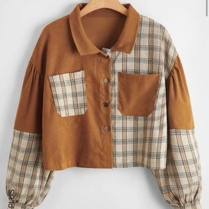 SHEIN plaid color block button up corduroy jacket